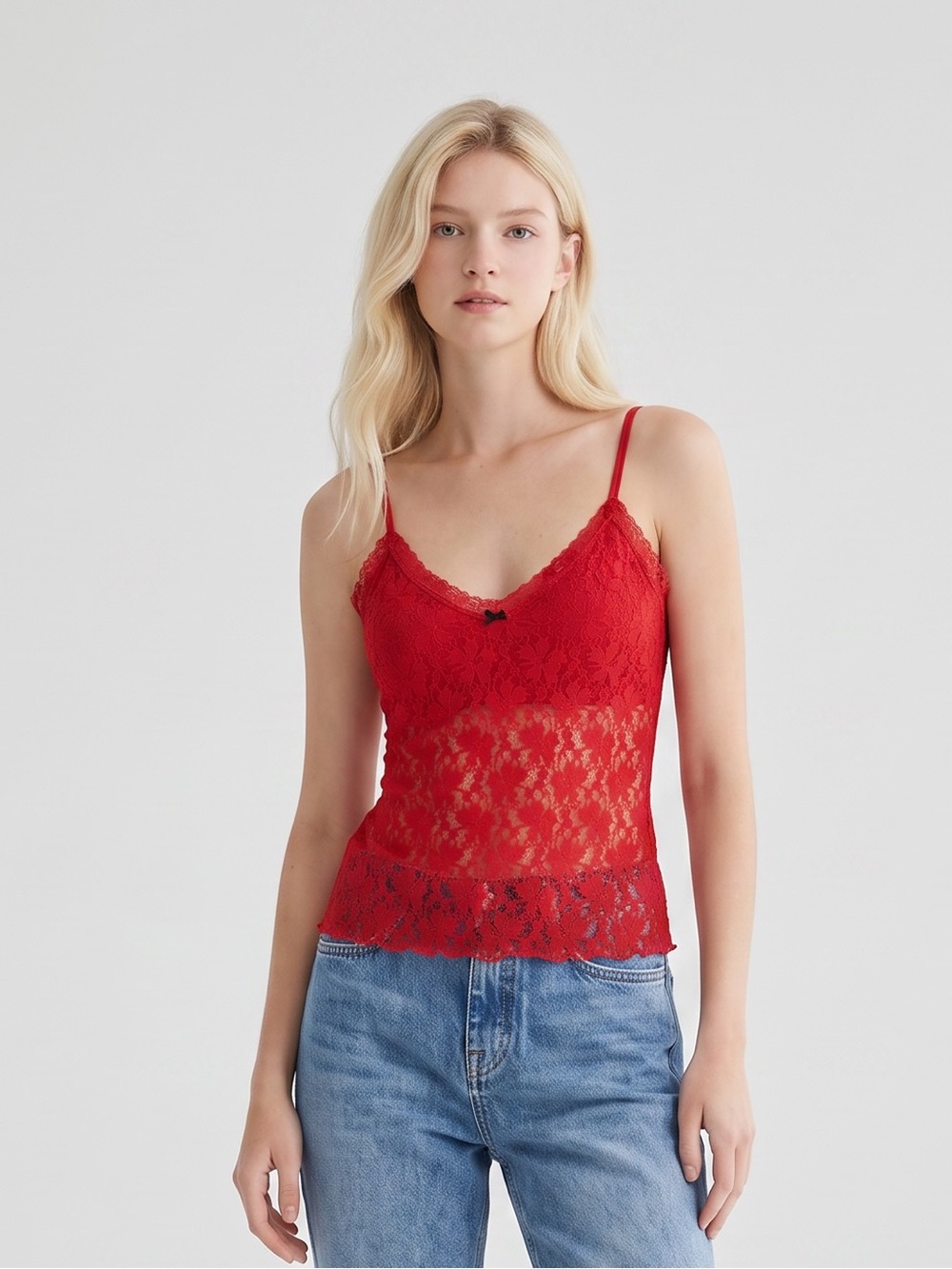Secret Treasures Sexy Red Lace Cami Lingerie Top whimsygoth, feminine, size L